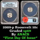 ANACS 2009-p First Day Of Issue Satin Finish Roosevelt Dime  10c Graded sp69 by ANACS