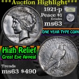 ***Auction Highlight*** 1921-p Peace Dollar $1 Graded Select Unc by USCG (fc)