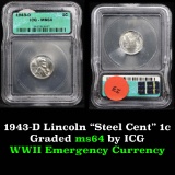 1943-d Lincoln Cent  1c Graded ms64 by ICG