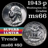 1943-p Washington Quarter 25c Grades GEM+ Unc