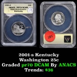 ANACS 2001-s Silver Kentucky Washington Quarter 25c Graded pr70 DCAM by ANACS