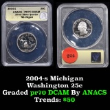 ANACS 2004-s Silver Michigan  Washington Quarter 25c Graded pr70 DCAM by ANACS