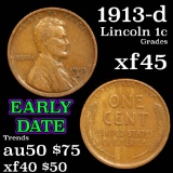 1913-d Lincoln Cent 1c Grades xf+