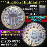 ***Auction Highlight*** 1883 Exceptional Toning Shield Nickel 5c Graded Choice+ Unc by USCG (fc)