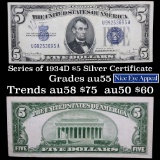 1934D $5 Blue Seal Silver Certificate Grades Choice AU