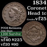 1834 Coronet Head Large Cent 1c Grades vf+