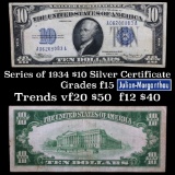 1934A $10 Blue Seal Silver Certificate  Grades f+