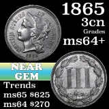 1865 Three Cent Copper Nickel 3cn Grades Choice+ Unc (fc)