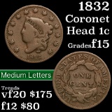 1832 Med Letters Coronet Head Large Cent 1c Grades f+