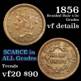 1856 Braided Hair Half Cent 1/2c Grades vf details