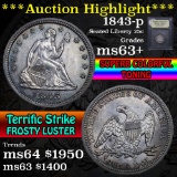 ***Auction Highlight*** 1843-p Seated Liberty Quarter 25c Graded Select+ Unc by USCG (fc)