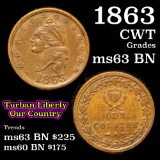 1863 Turban Liberty/ Our Country Civil War Token 1c Grades Select Unc BN (fc)