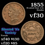 1855 Braided Hair Half Cent 1/2c Grades vf++