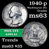 1940-p Washington Quarter 25c Grades Select Unc