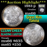 ***Auction Highlight*** 1883-p Great rim toning Morgan Dollar $1 Graded GEM+ Unc by USCG (fc)