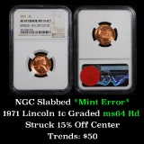 NGC 1971-p Mint Error 'struck 15% off center' Lincoln Cent 1c Graded ms64 RD by NGC