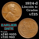 1924-d Lincoln Cent 1c Grades vf+