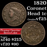 1820 Coronet Head Large Cent 1c Grades vf+