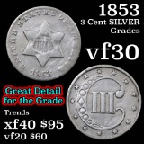 1853 Three Cent Silver 3cs Grades vf++