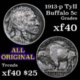 1913-p ty ii Buffalo Nickel 5c Grades xf