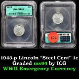 1943 Lincoln Cent  1c Graded ms64 by ICG