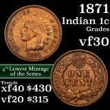 1871 Indian Cent 1c Grades vf++ (fc)