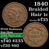 1840 Sm date Braided Hair Large Cent 1c Grades vf++