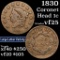 1830 Coronet Head Large Cent 1c Grades vf+