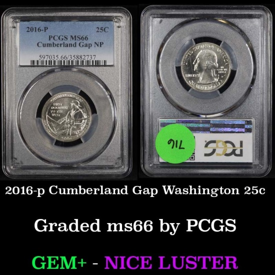 PCGS 2016-p Cumberland Gap NP Washington Quarter 25c Graded ms66 by PCGS