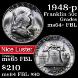 1948-p Franklin Half Dollar 50c Grades Choice Unc+ FBL