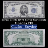 1934D $5 Blue Seal Silver Certificate Grades f+
