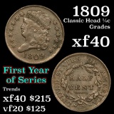 1809 Classic Head half cent 1/2c Grades xf (fc)