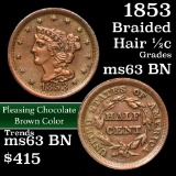 1853 Braided Hair Half Cent 1/2c Grades Select Unc BN (fc)
