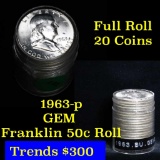 1963-d BU Franklin Half dollar roll