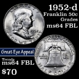 1952-d Franklin Half Dollar 50c Grades Choice Unc FBL