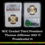 NGC 2007-d Thomas Jefferson First Day of Issue Presidential Dollar 1 Graded ms66 by NGC