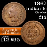 1867 Indian Cent 1c Grades f, fine