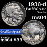 1936-d Buffalo Nickel 5c Grades Choice Unc