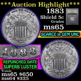 ***Auction Highlight*** 1883 Shield Nickel 5c Graded GEM Unc By USCG (fc)