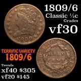 1809/6 Classic Head half cent 1/2c Grades vf++