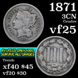 1871 Three Cent Copper Nickel 3cn Grades vf+
