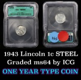 1943 Lincoln Cent 1c Graded ms64 by ICG