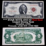 *** STAR NOTE 1953 $2 Red Seal United States Note Grades vf++