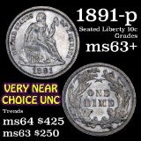 1891-p Seated Liberty Dime 10c Grades Select+ Unc (fc)