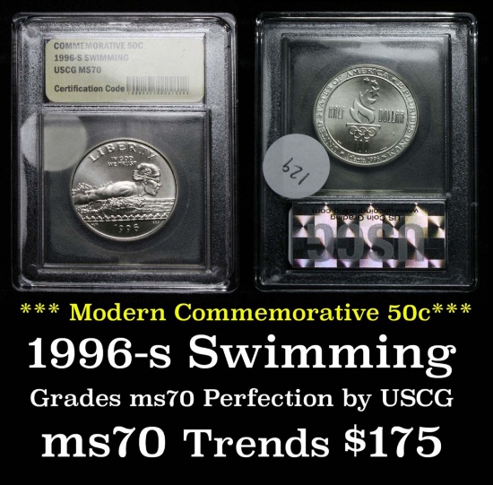 1996-s Olympics Swimming Modern Commem Half Dollar 50c Graded ms70, Perfection by USCG