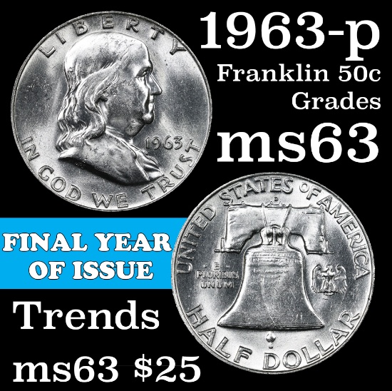 1963-p Franklin Half Dollar 50c Grades Select Unc