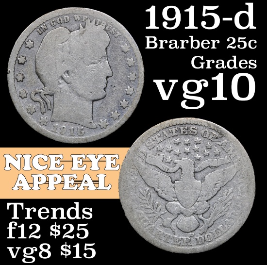 1915-d Barber Quarter 25c Grades vg+