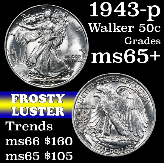 1943-p Walking Liberty Half Dollar 50c Grades GEM+ Unc