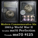 1991-1995-p WWII Modern Commem Half Dollar 50c Graded ms70, Perfection by USCG