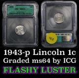 1943-p Lincoln Cent 1c Graded ms64 by ICG